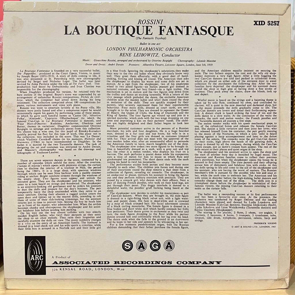 vinyl Rossini - Respighi, The London Philharmonic Orchestra Conducted By Rene Leibowitz – La Boutique Fantasque = The Fantastic Toyshop