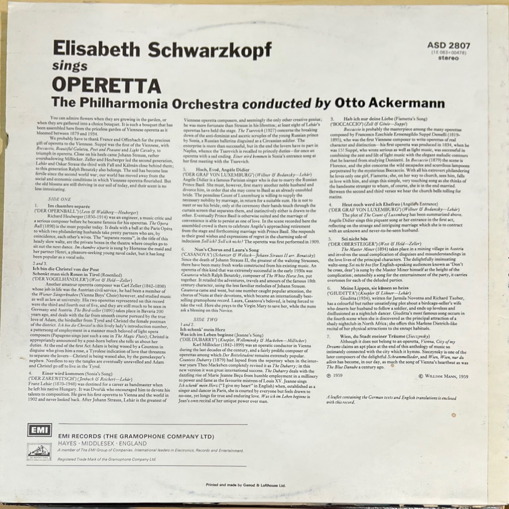 vinyl Elisabeth Schwarzkopf / Philharmonia Orchestra With Chorus Conducted By Otto Ackermann – Elisabeth Schwarzkopf Sings Operetta
