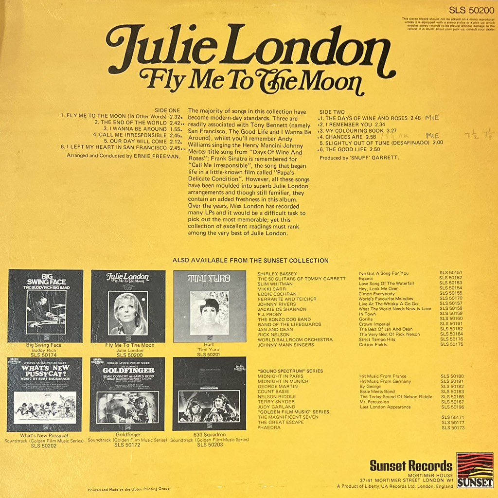 vinyl Julie London – Fly Me To The Moon