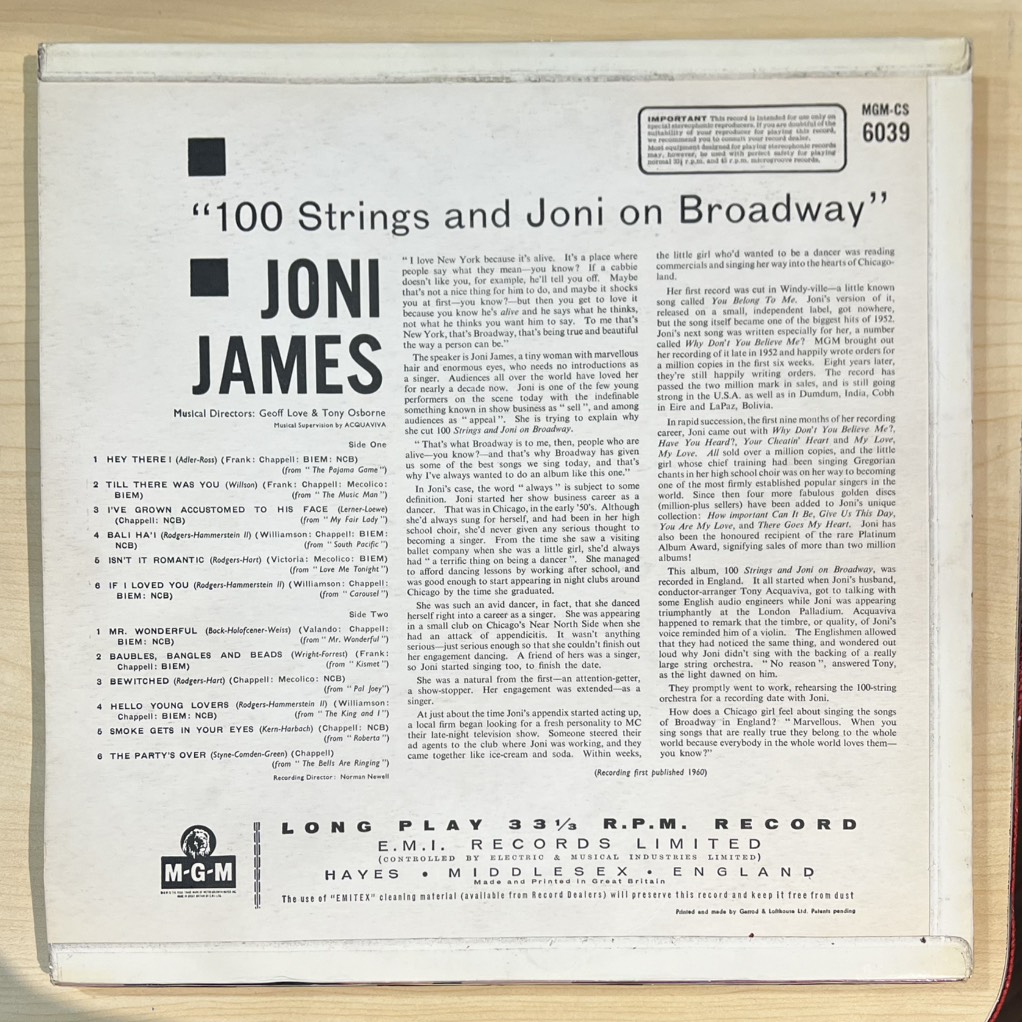 vinyl Joni James – 100 Strings & Joni On Broadway