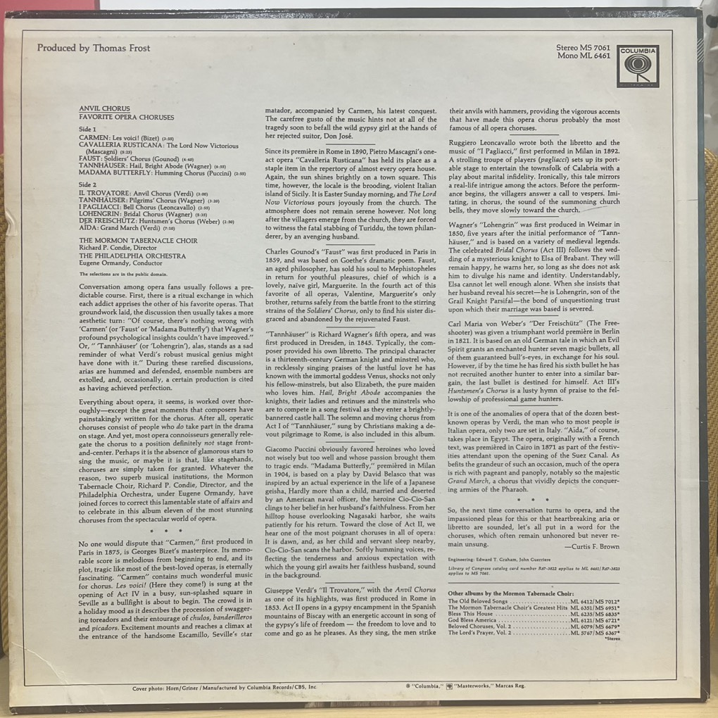 thuê vinyl The Mormon Tabernacle Choir, Richard P. Condie, Philadelphia Orchestra, Eugene Ormandy – Anvil Chorus