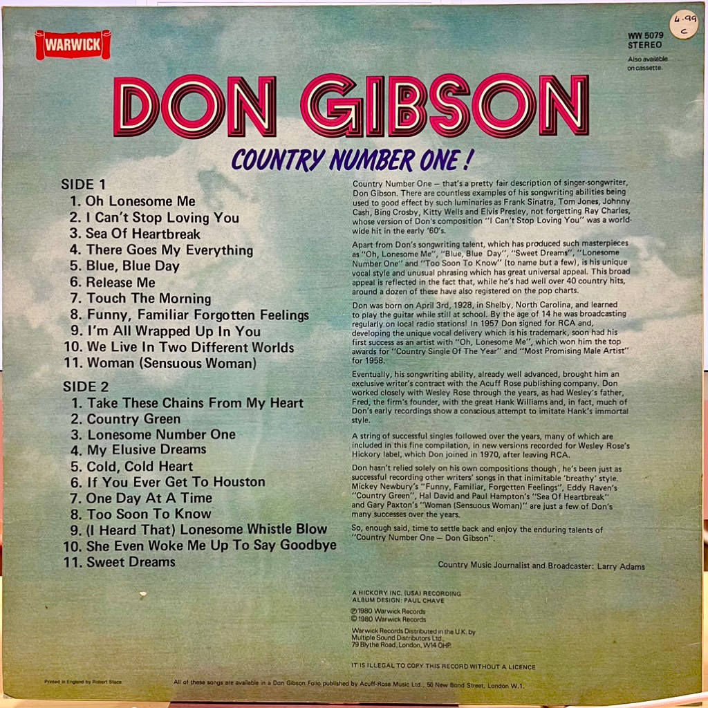 vinyl Don Gibson – Country Number One !