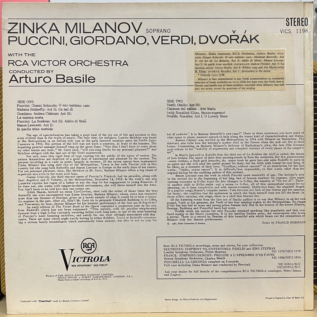 vinyl Milanov – Milanov Famous Operatic Arias