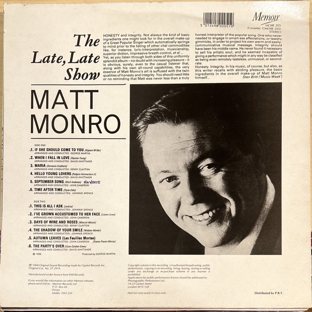 vinyl Matt Monro – In The Late, Late Show