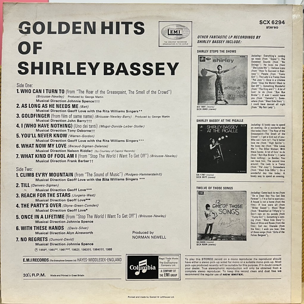 vinyl Shirley Bassey – Golden Hits Of Shirley Bassey