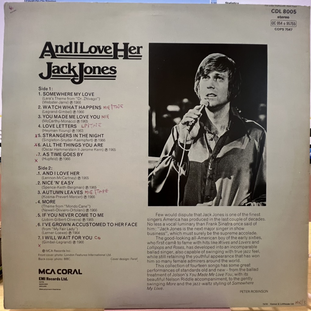 vinyl Jack Jones – And I Love Her
