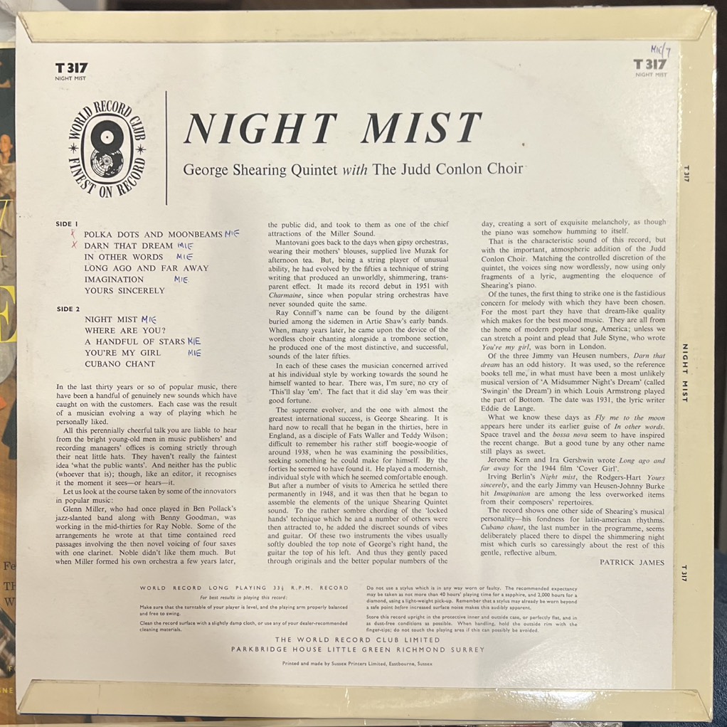 vinyl The George Shearing Quintet With Voices – Night Mist
