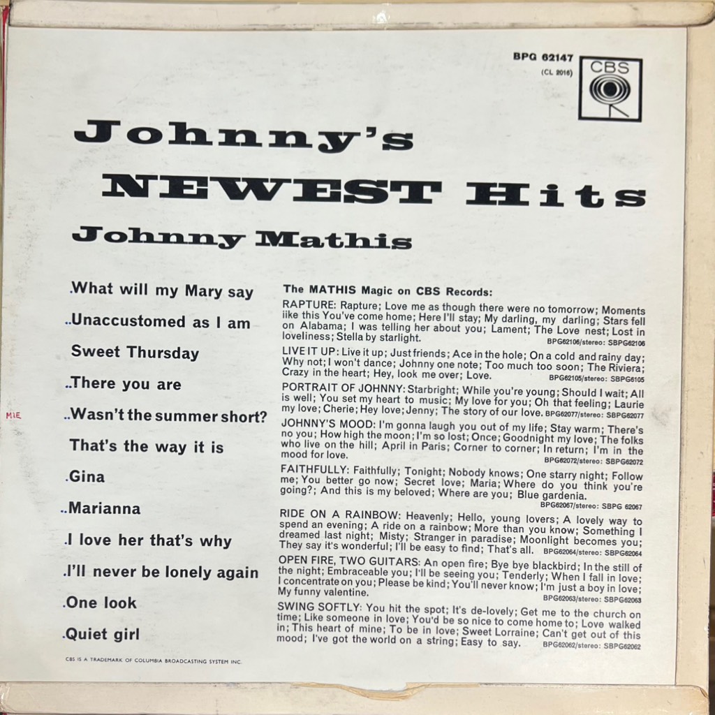vinyl Johnny Mathis – Johnny's Newest Hits