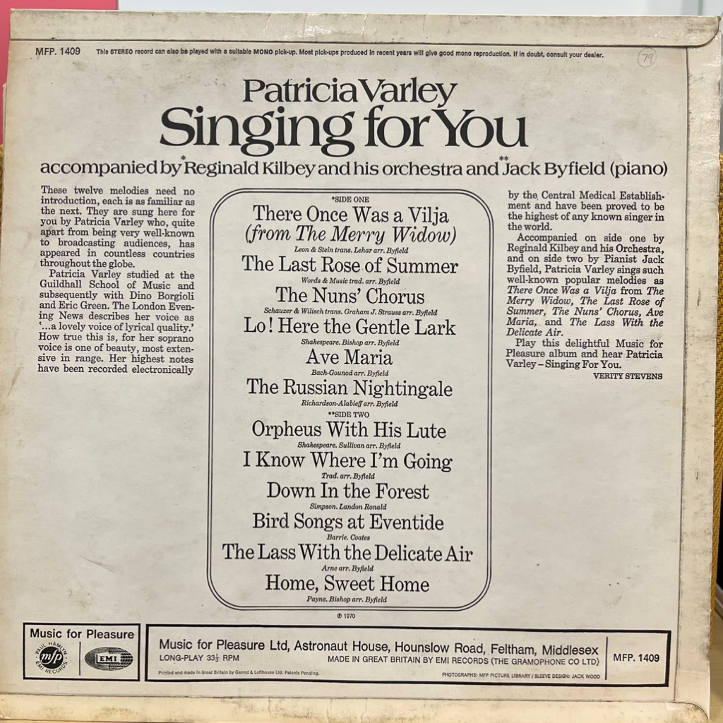 vinyl Patricia Varley – Singing For You