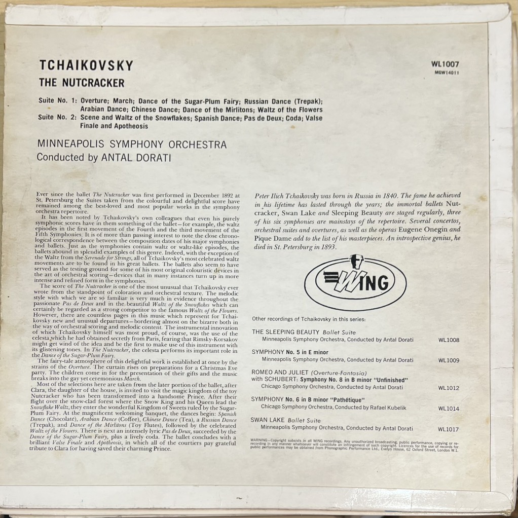 vinyl Antal Dorati Conducting Minneapolis Symphony Orchestra, Tchaikovsky – The Nutcracker Ballet