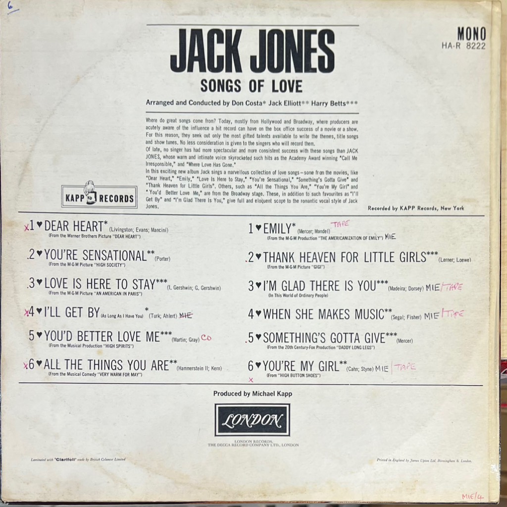 vinyl Jack Jones – Songs Of Love
