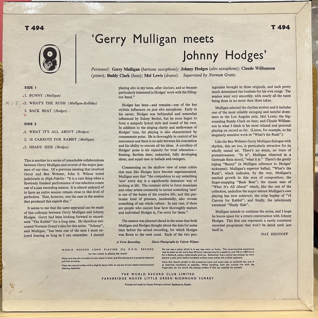 vinyl Gerry Mulligan & Johnny Hodges – Gerry Mulligan Meets Johnny Hodges
