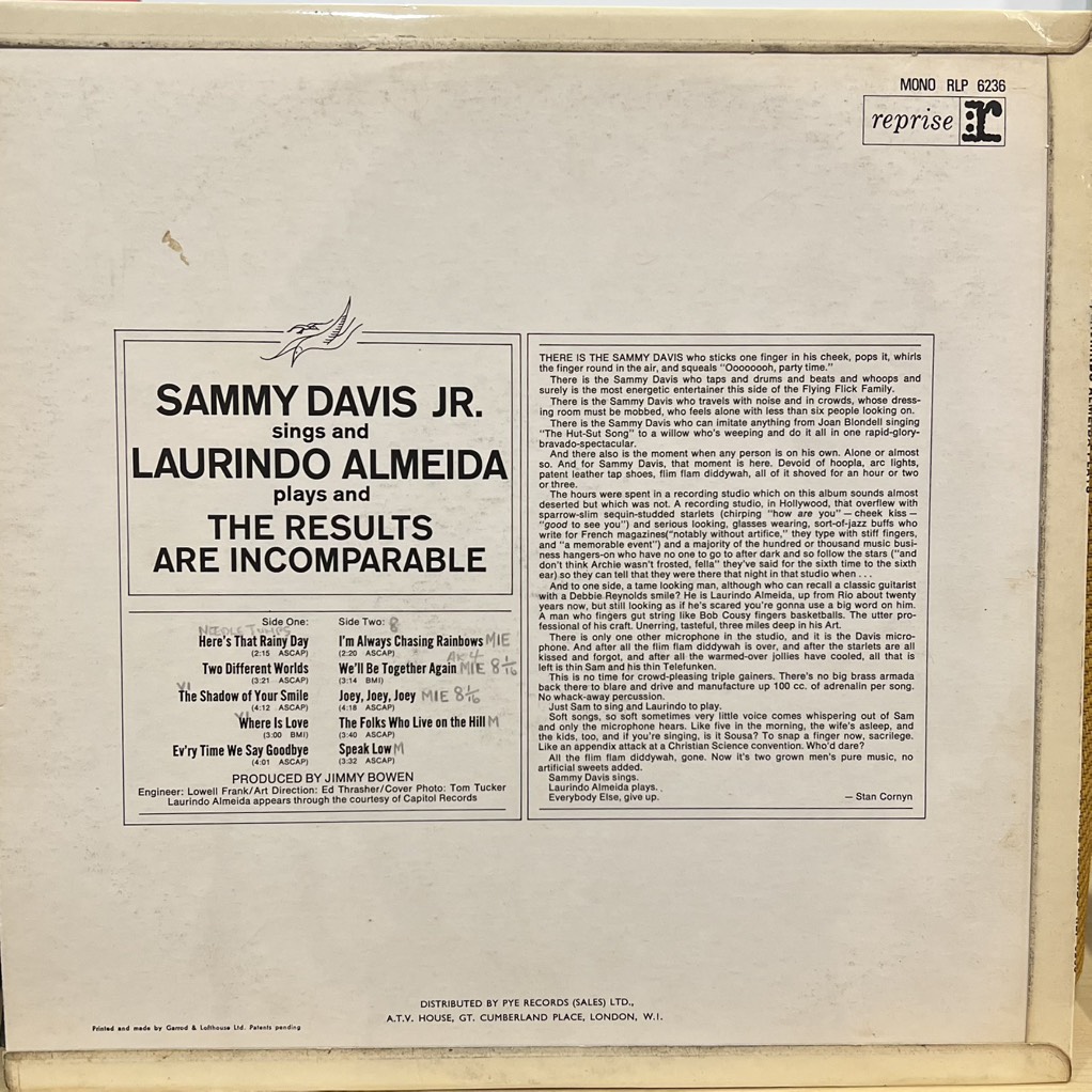 vinyl Sammy Davis, Jr. And Laurindo Almeida – Sammy Davis, Jr. Sings And Laurindo Almeida Plays And The Results Are Incomparable