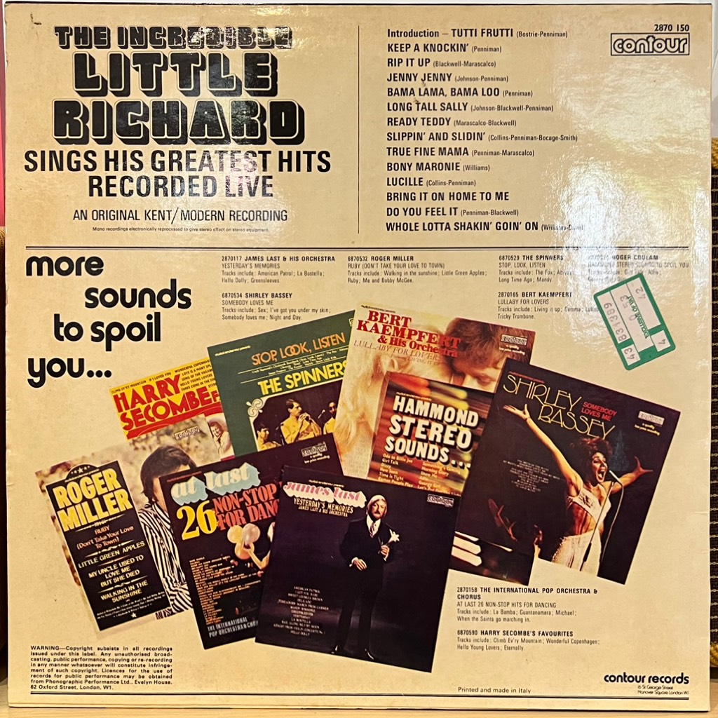 vinyl Little Richard – The Incredible Little Richard Sings His Greatest Hits Recorded Live