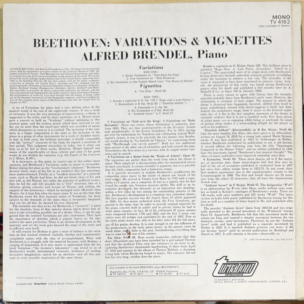 vinyl Beethoven, Alfred Brendel – Variations & Vignettes