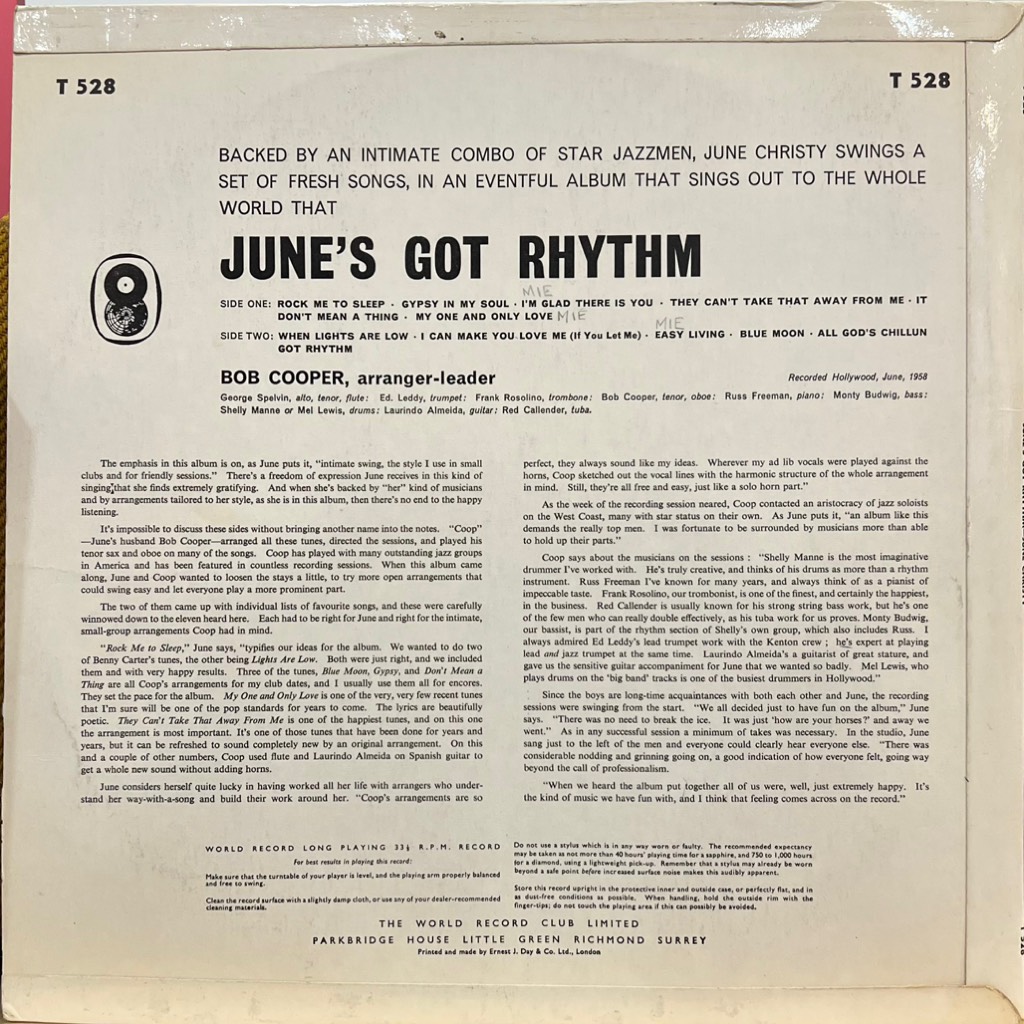 vinyl June Christy – June's Got Rhythm