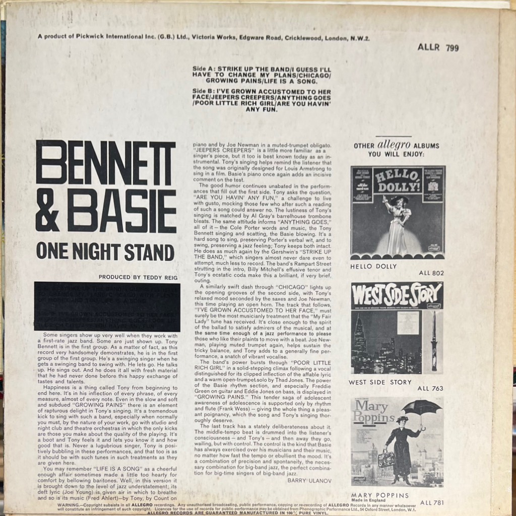 vinyl Tony Bennett & Count Basie – One Night Stand