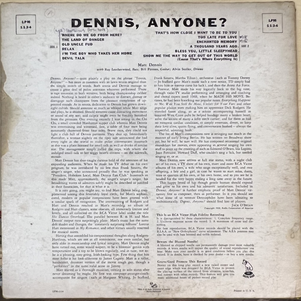 thuê vinyl Matt Dennis – Dennis, Anyone?