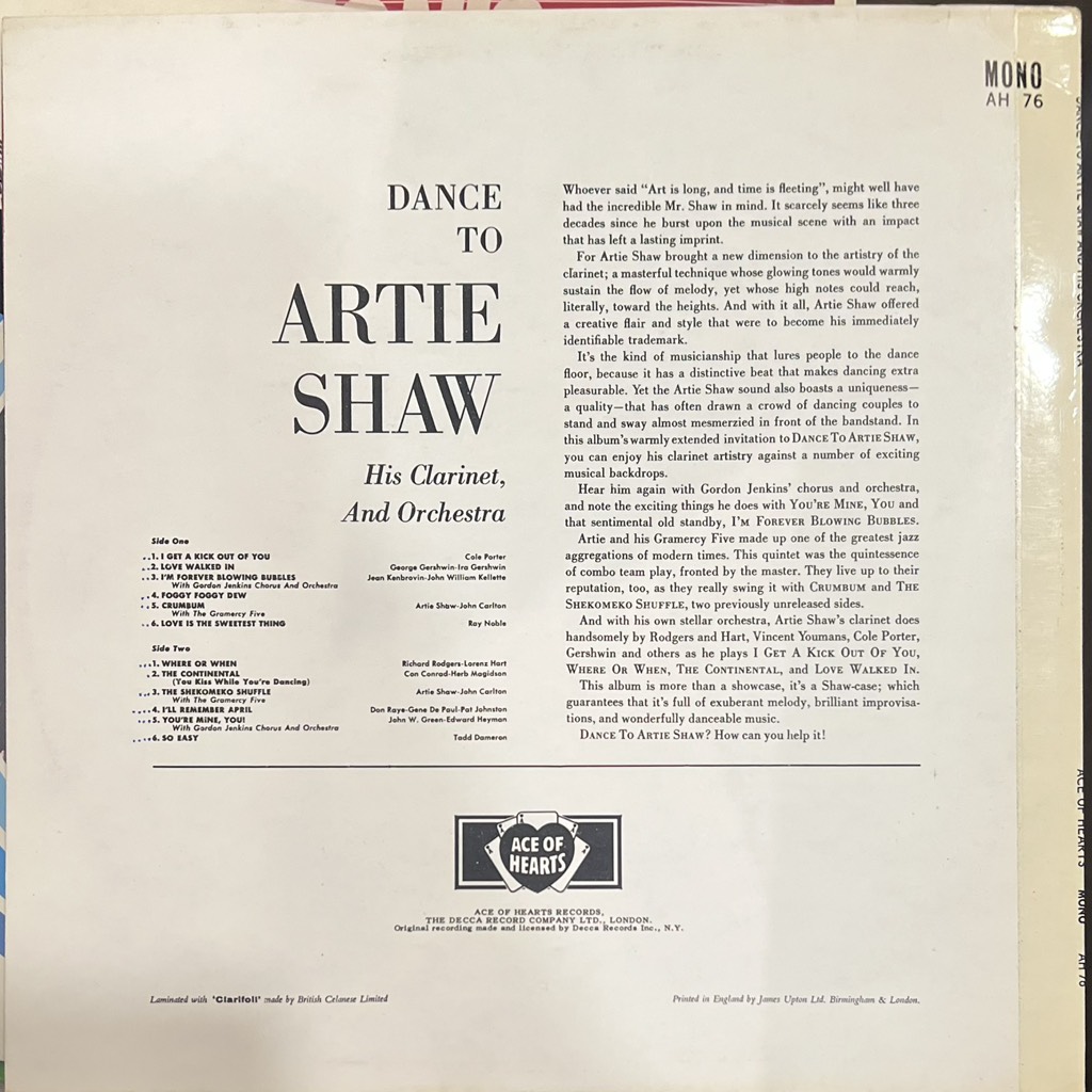 vinyl Artie Shaw And His Orchestra – Dance To Artie Shaw His Clarinet, And Orchestra