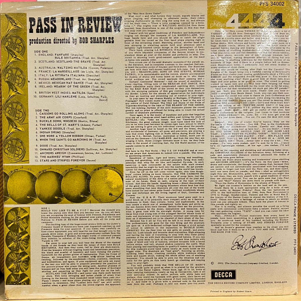 vinyl Bob Sharples – Pass In Review