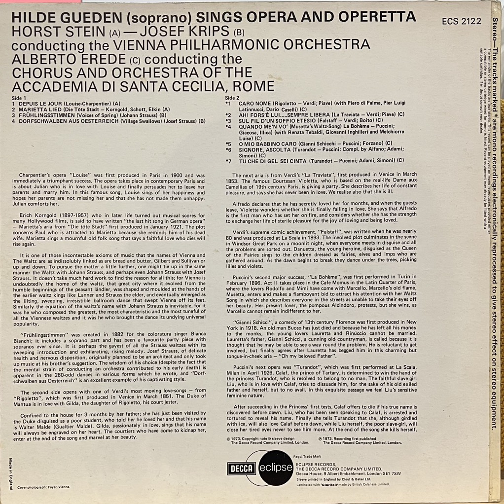 vinyl Hilde Gueden – Sings Opera and Operetta