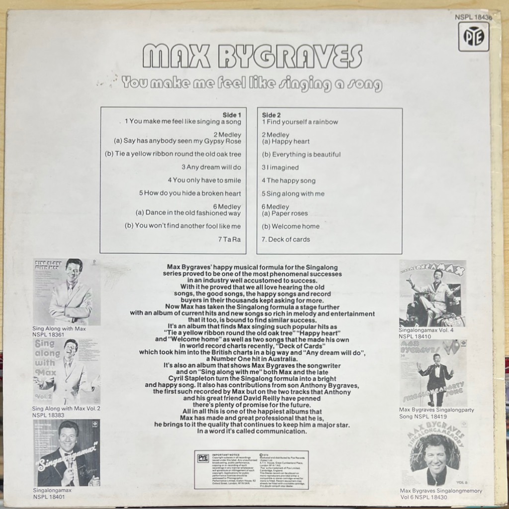 thuê vinyl Max Bygraves – You Make Me Feel Like Singing A Song