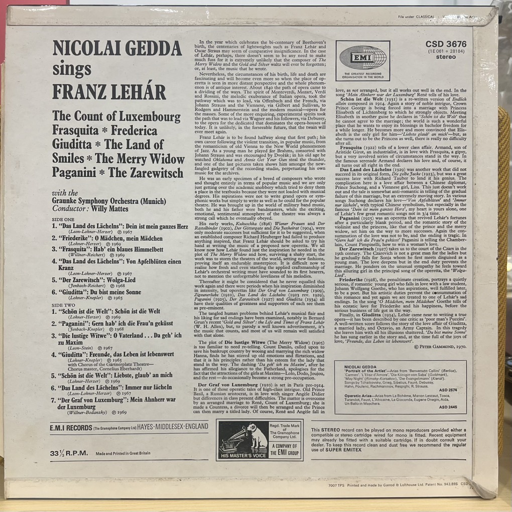 thuê vinyl Nicolai Gedda, Symphonie-Orchester Graunke, Willy Mattes, Franz Lehár – Nicolai Gedda Sings Franz Lehár
