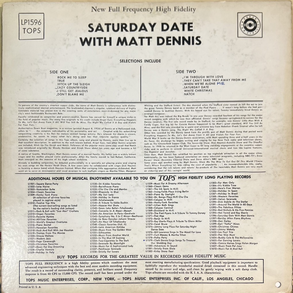 vinyl Matt Dennis – Saturday Date With Matt Dennis