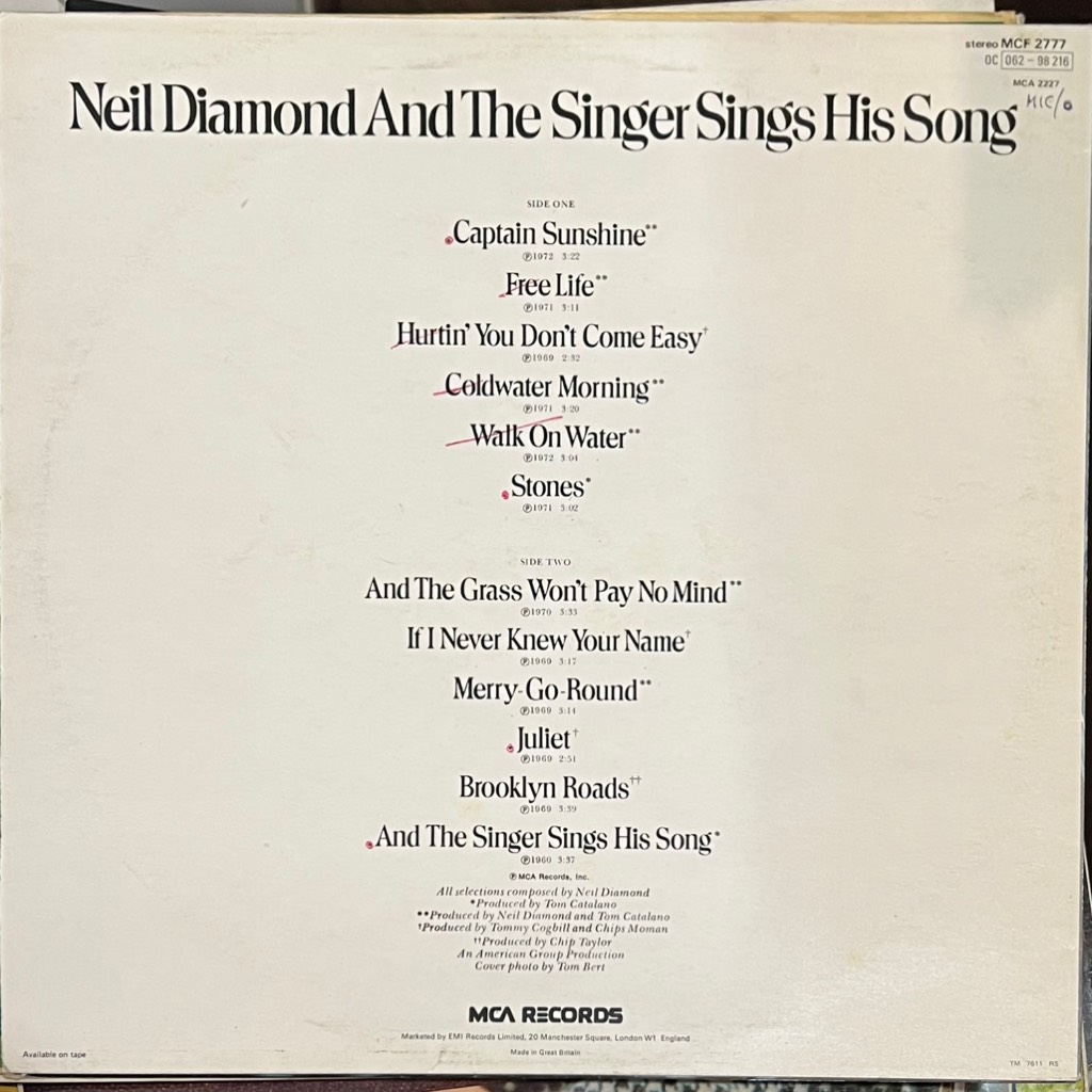 vinyl Neil Diamond – And The Singer Sings His Song