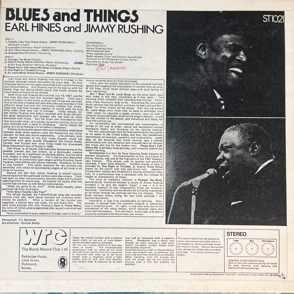 vinyl Earl Hines And Jimmy Rushing – Blues And Things