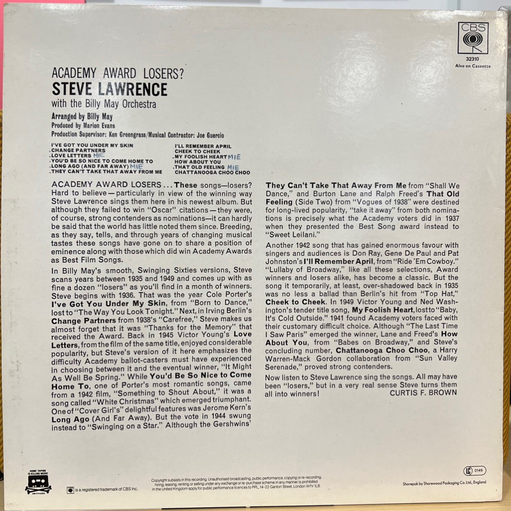 vinyl Steve Lawrence – Academy Award Losers?