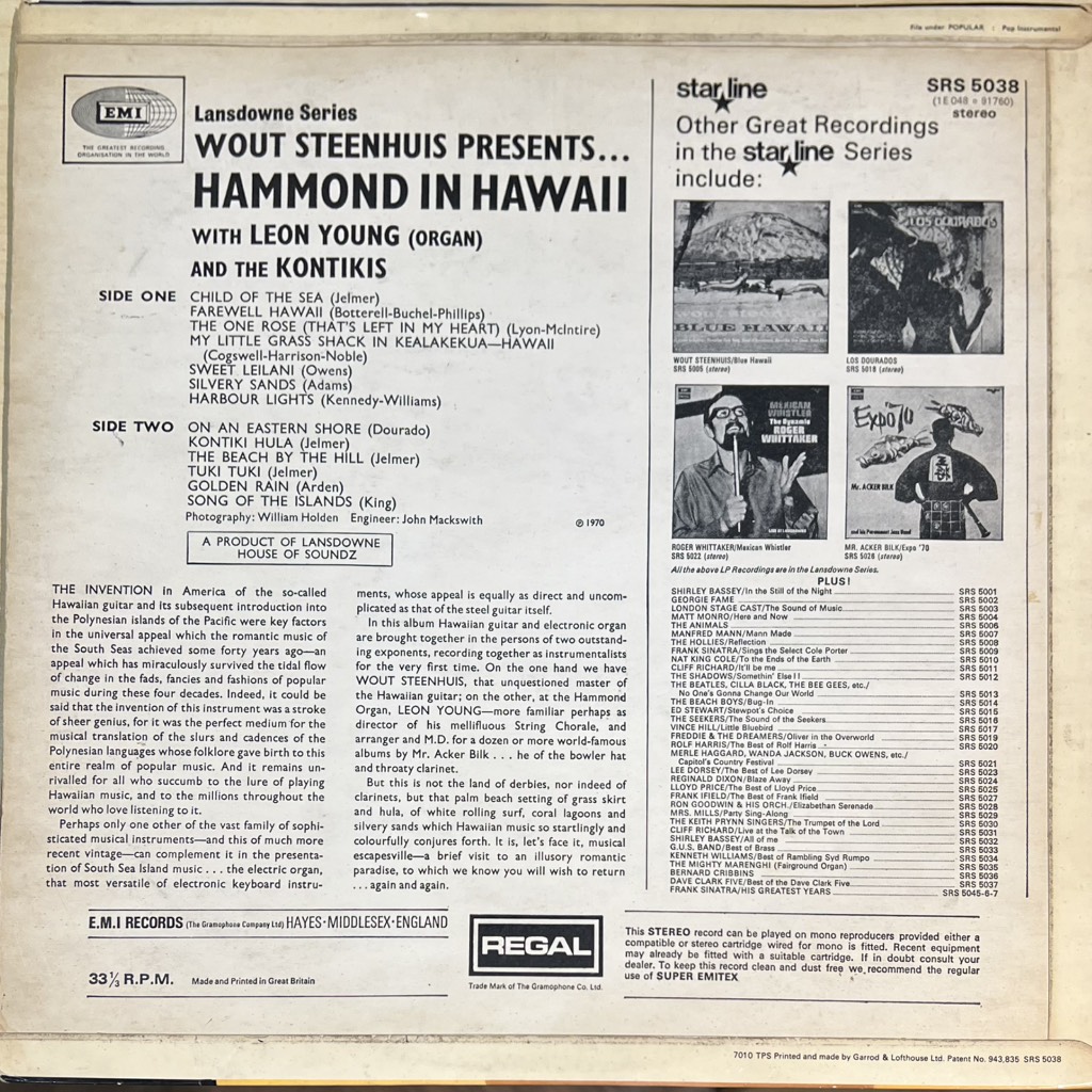 vinyl Wout Steenhuis Presents Leon Young (Organ) And The Kontikis – Hammond In Hawaii