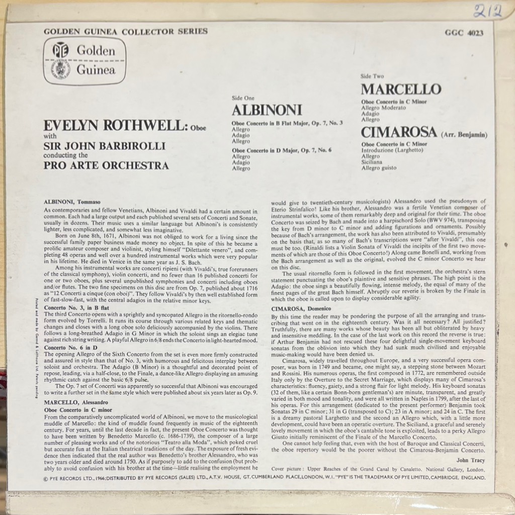 thuê vinyl Rothwell, Barbirolli, Pro Arte Orchestra – Italian Oboe Concertos