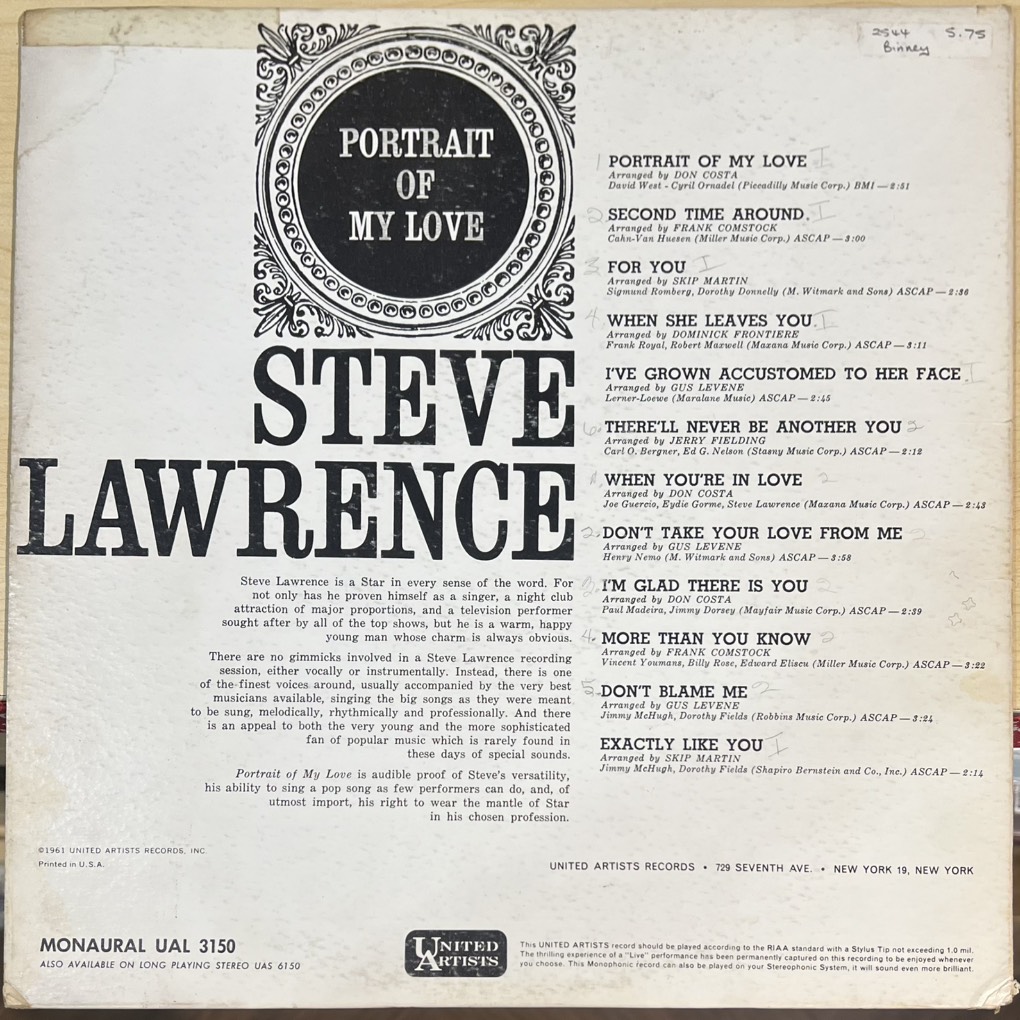 vinyl Steve Lawrence – Portrait Of My Love