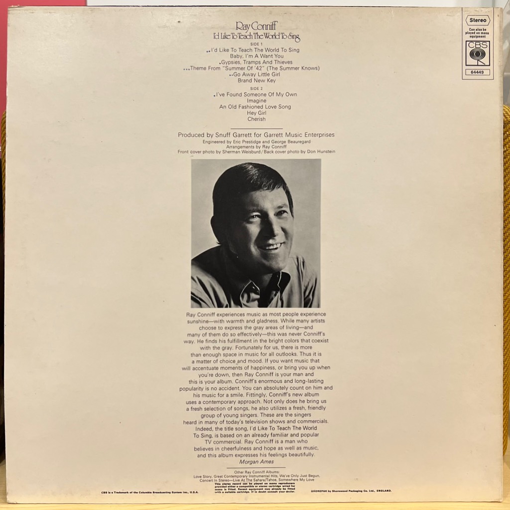vinyl Ray Conniff And The Singers – I'd Like To Teach The World To Sing