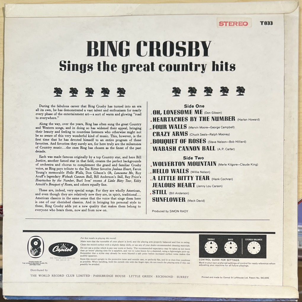 viny Bing Crosby – Sings The Great Country Hits