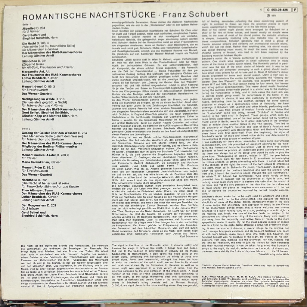 vinyl Schubert, T. Altmeyer, RIAS-Kammerchor, Mitglieder Der Berliner Philharmoniker, Werner Quartett – Romantische Nachtstücke