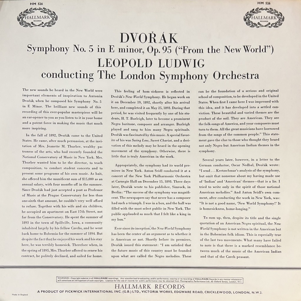 vinyl Dvorak - Symphony No 5 In E Minor, Op 95 ('From The New World')