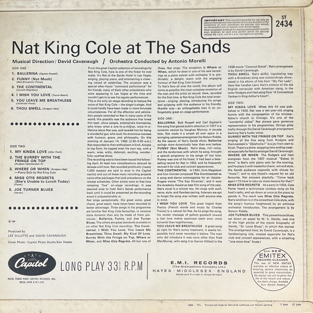 vinyl Nat King Cole – At The Sands