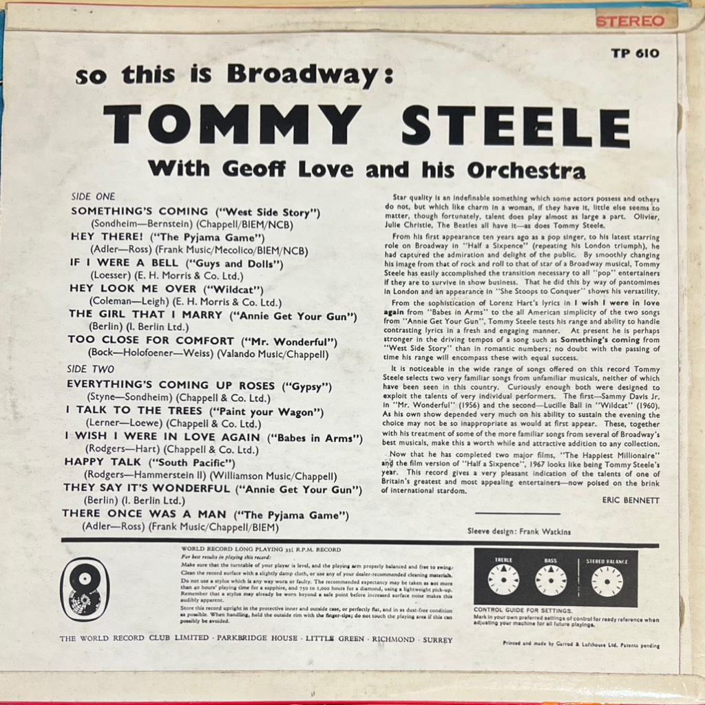 vinyl Tommy Steele, Geoff Love & His Orchestra – So This Is Broadway