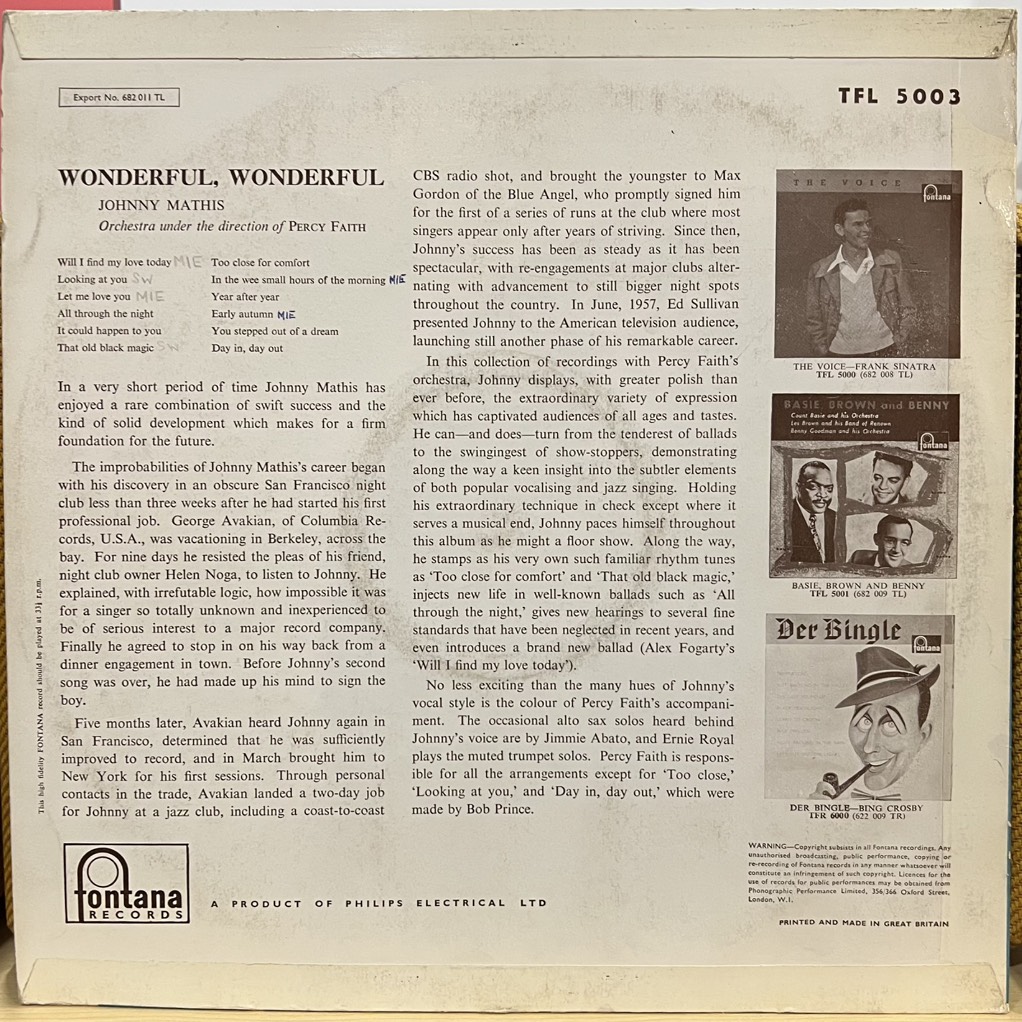 vinyl Johnny Mathis – Wonderful, Wonderful