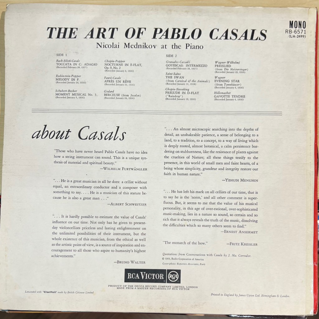 vinyl Pablo Casals – The Art Of Pablo Casals