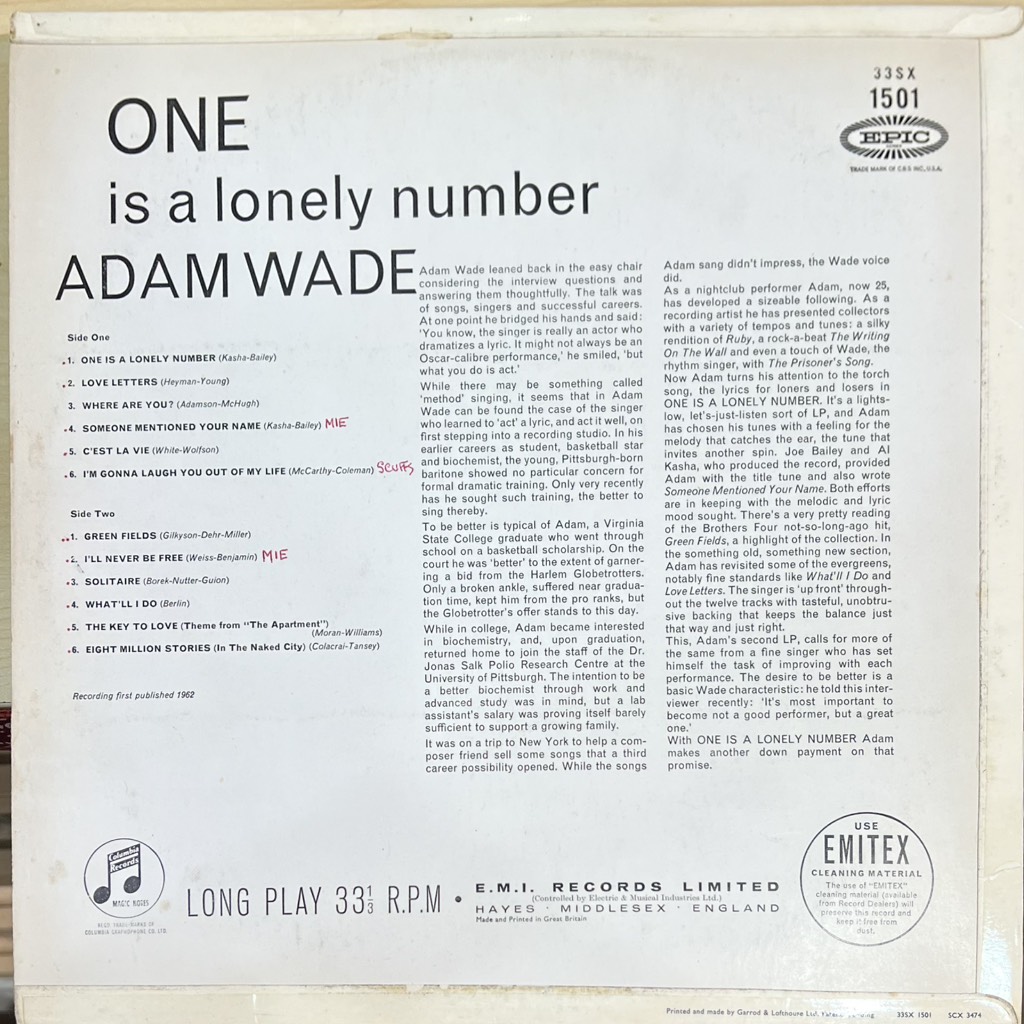 vinyl Adam Wade – One Is A Lonely Number