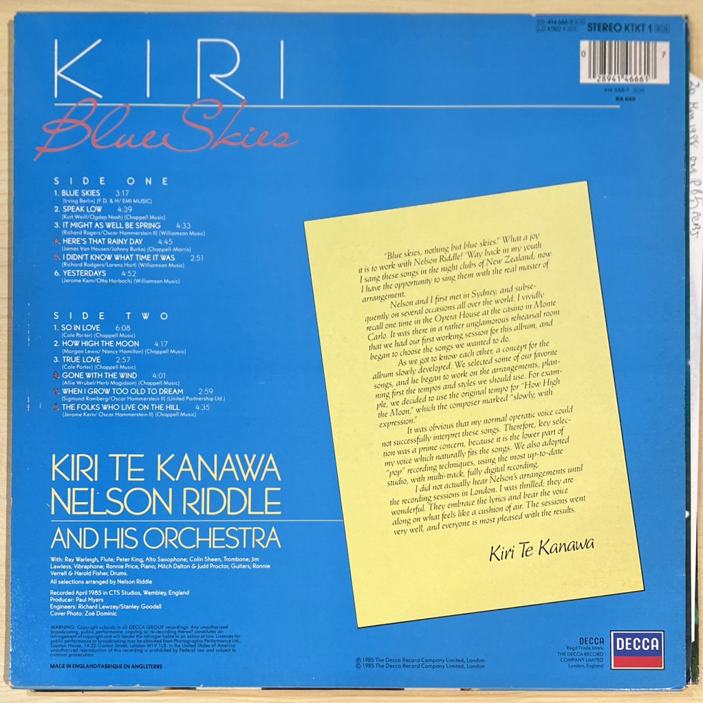 vinyl Kiri, Nelson Riddle And His Orchestra – Blue Skies