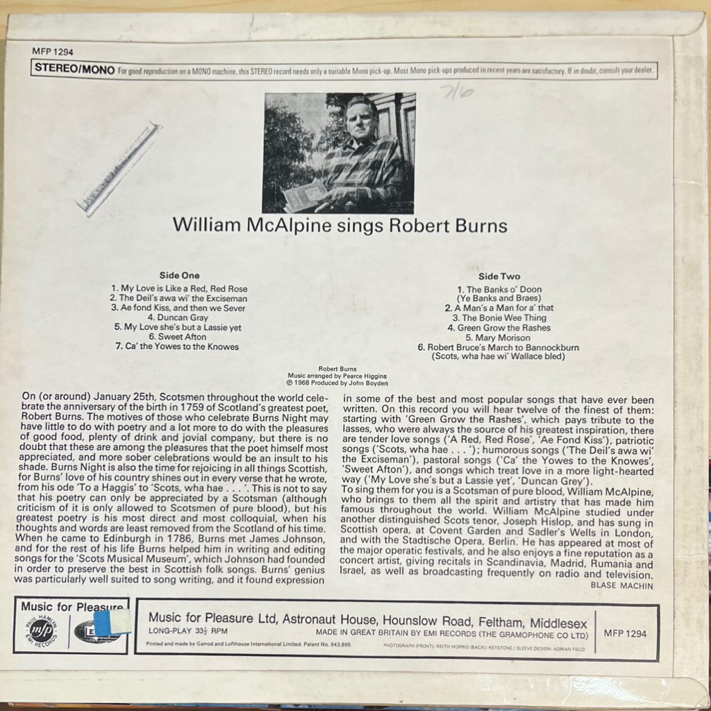 vinyl William McAlpine – The Songs Of Robert Burns