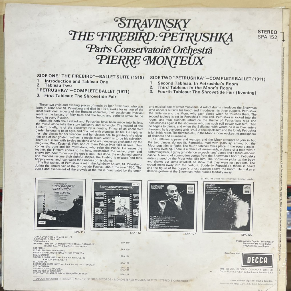 vinyl Stravinsky / Pierre Monteux, Paris Conservatoire Orchestra – The Firebird, Petrushka