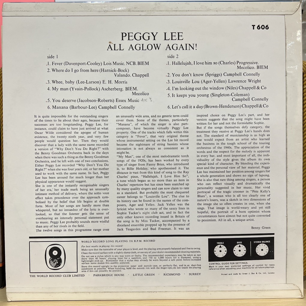 vinyl Peggy Lee – All Aglow Again!
