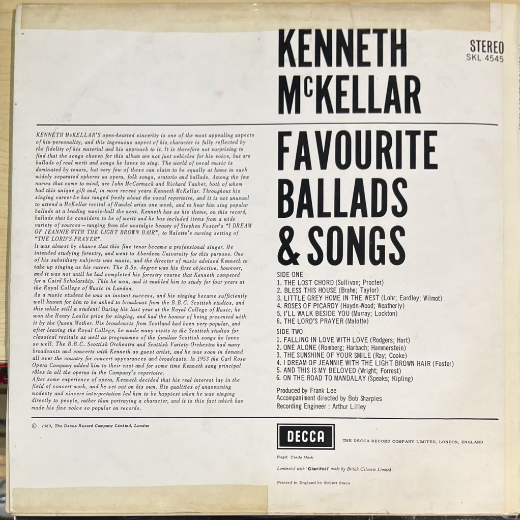 vinyl Kenneth McKellar – Favourite Ballads And Songs