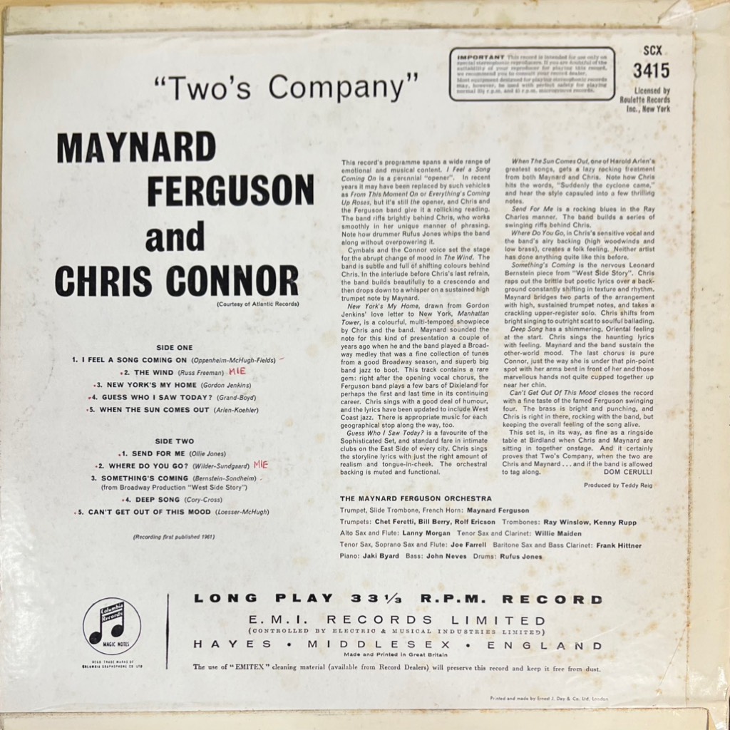 vinyl Maynard Ferguson And Chris Connor – Two's Company