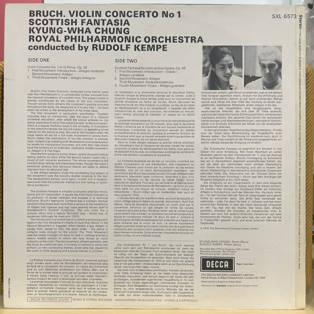 thuê vinyl Bruch, Kyung-Wha Chung, Royal Philharmonic Orchestra, Rudolf Kempe – Violin Concerto / Scottish Fantasia